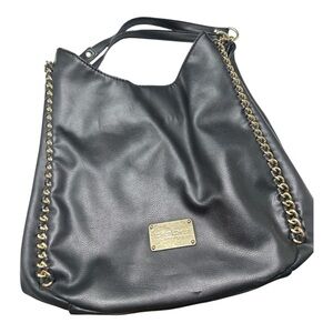 Bebe Black Shoulder Bag with Gold Chain Accents